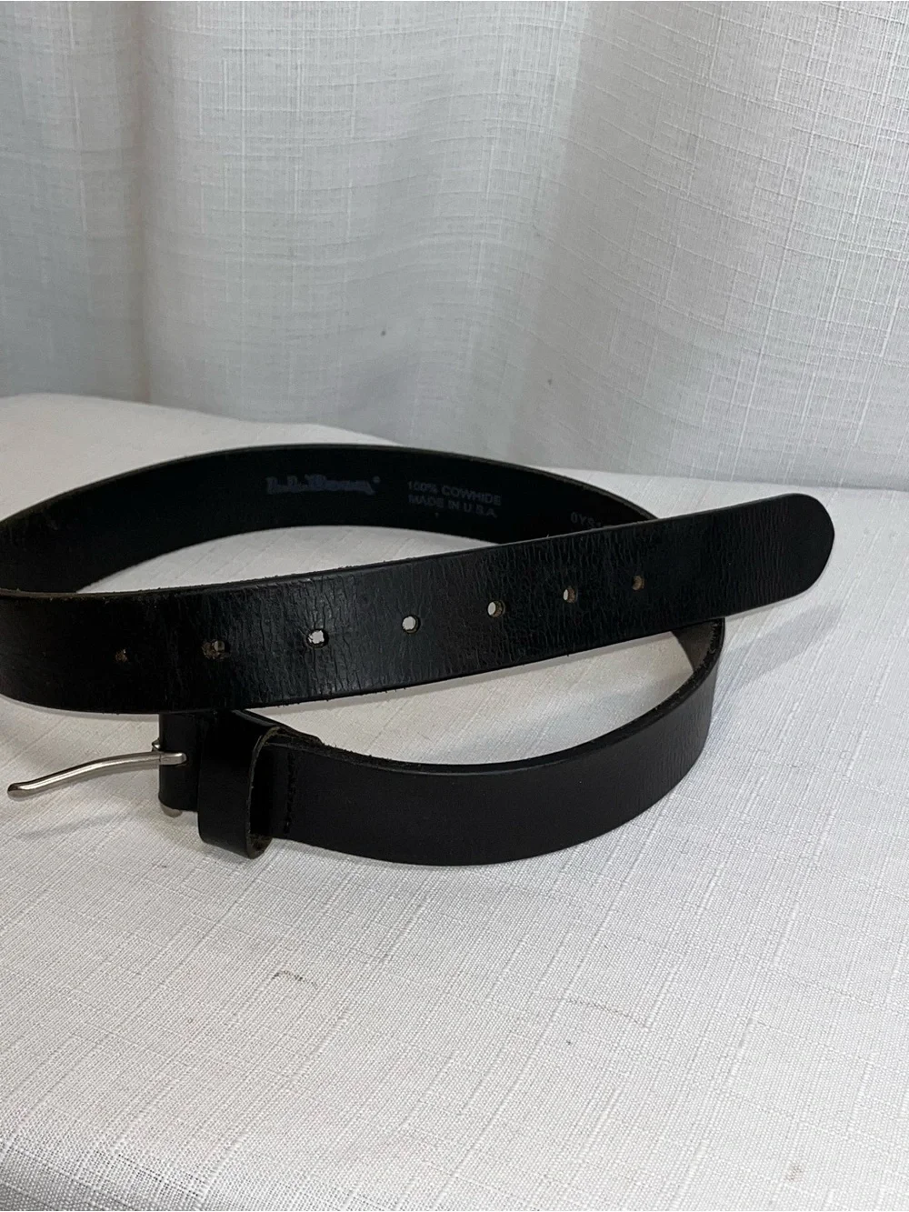 LL Bean Black Cowhide Leather Belt Solid Brass Buckle USA Size 30 Fits 27–33